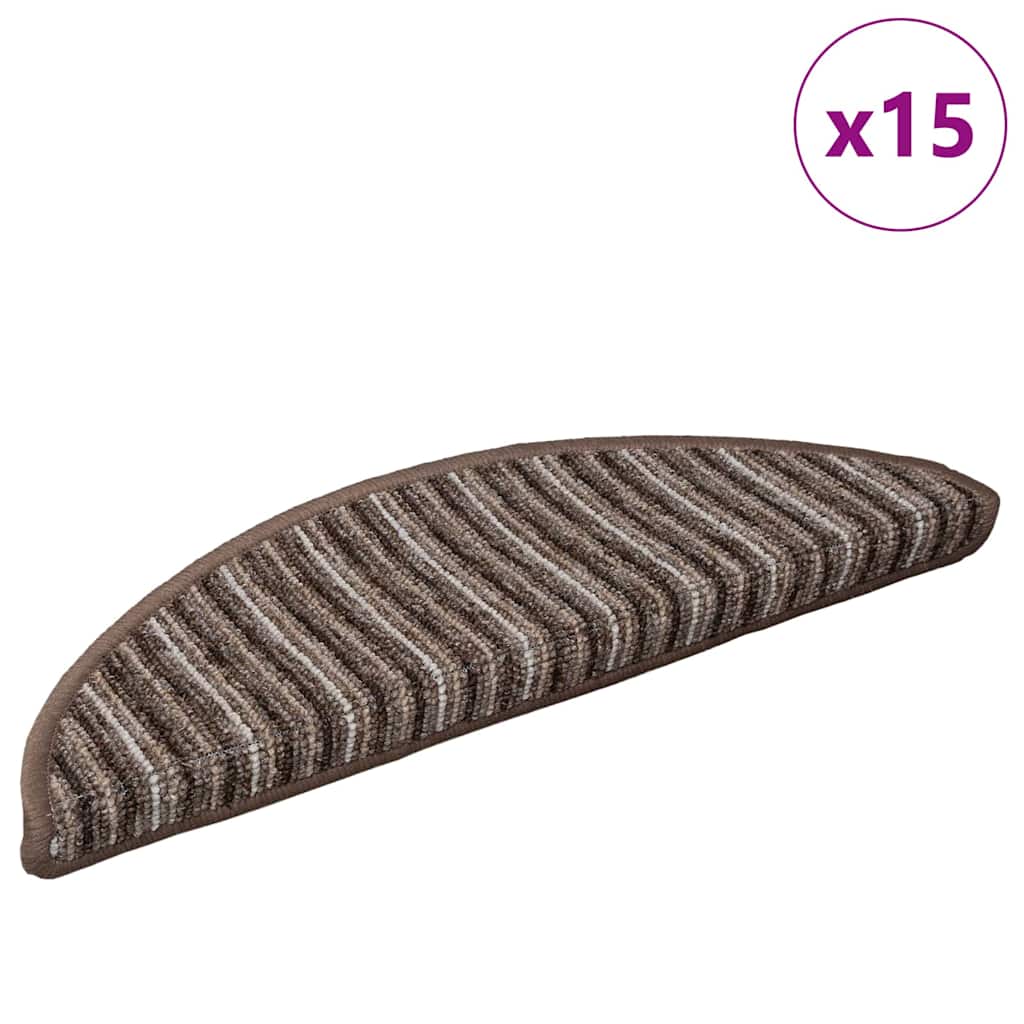 Selvlimende trappematter 15 pcs Brun 56 x 17 x 3 cm