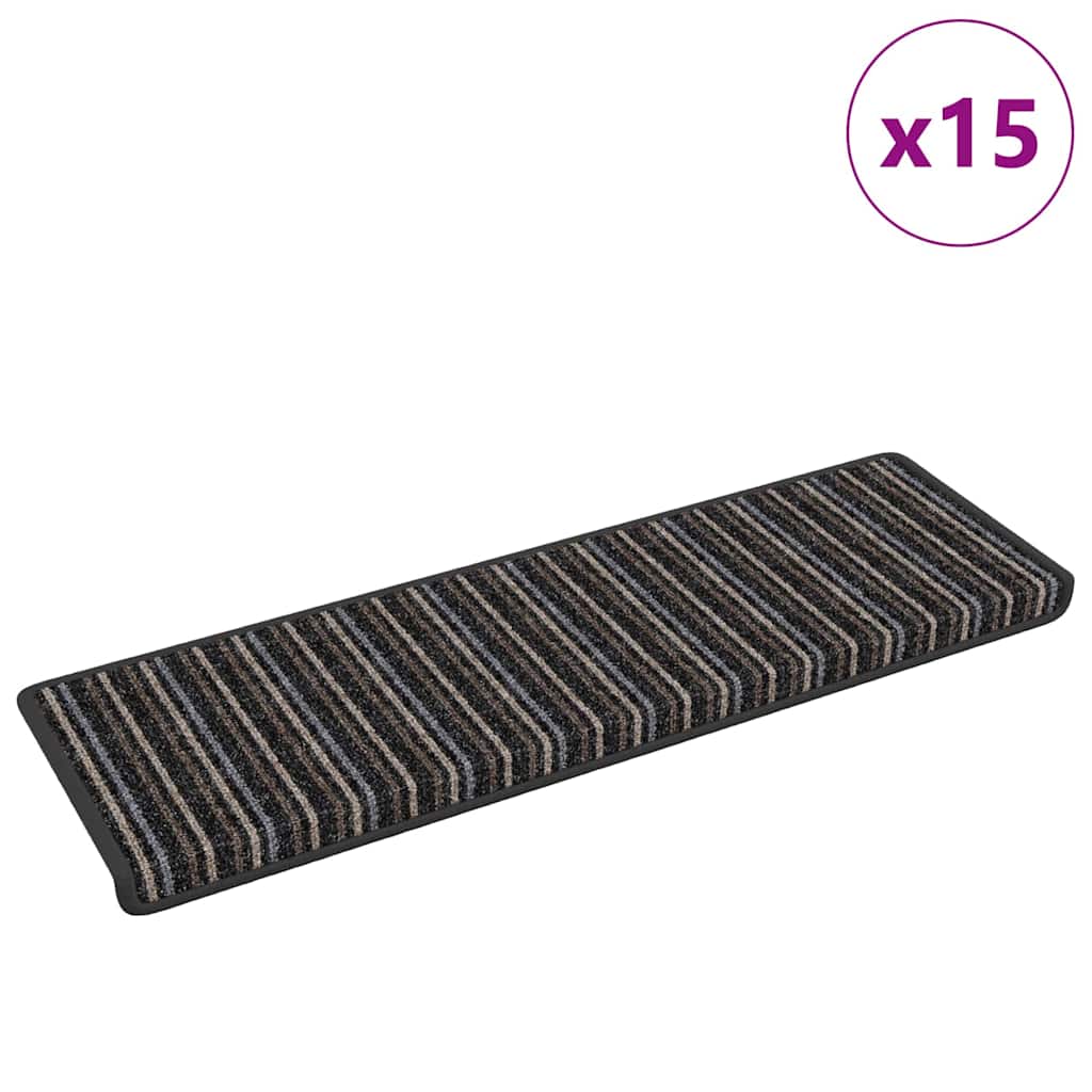 Selvlimende trappematter 15 pcs Antrasitt 65 x 21 x 4 cm