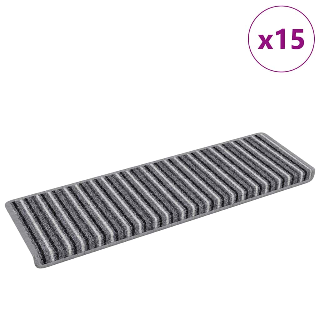 Selvlimende trappematter Stripete 15 pcs Grå 65 x 21 x 4 cm