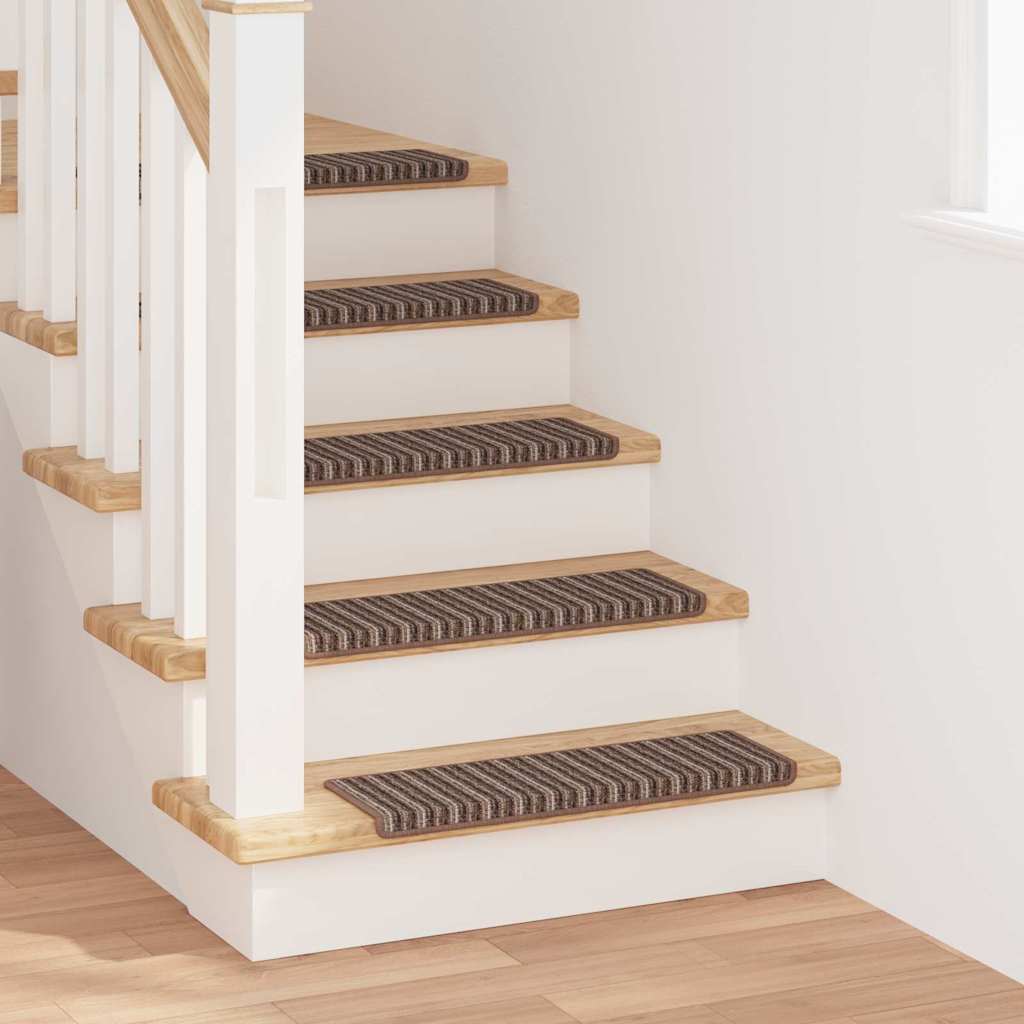 Selvlimende trappematter Stripete 15 pcs Brun 65 x 21 x 4 cm