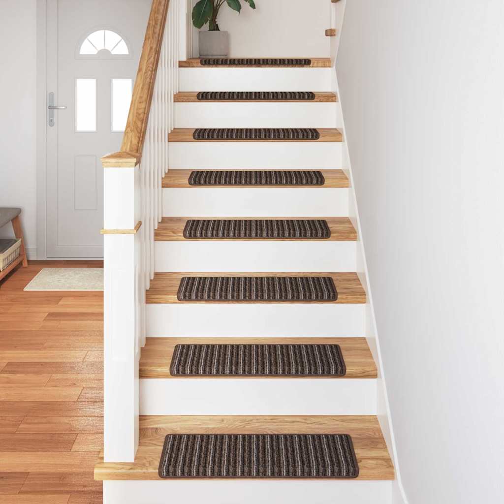Selvlimende trappematter Stripete 15 pcs Brun 65 x 21 x 4 cm