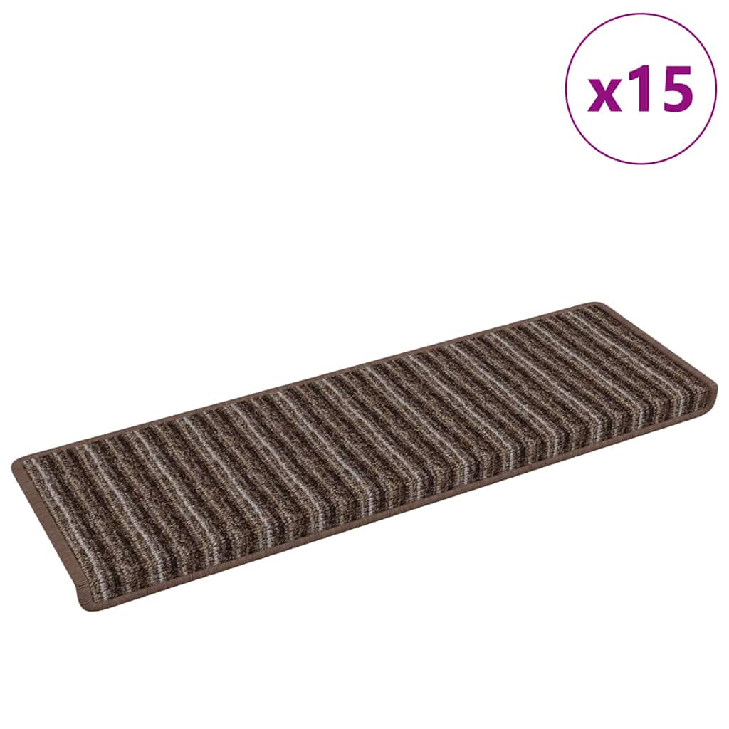 Selvlimende trappematter Stripete 15 pcs Brun 65 x 21 x 4 cm