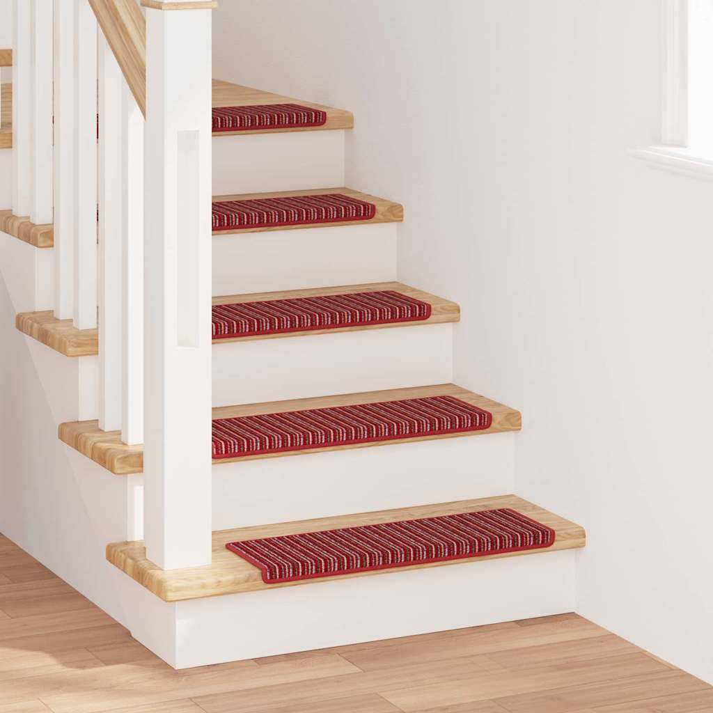 Selvlimende trappematter Stripete 15 pcs Rød 65 x 21 x 4 cm