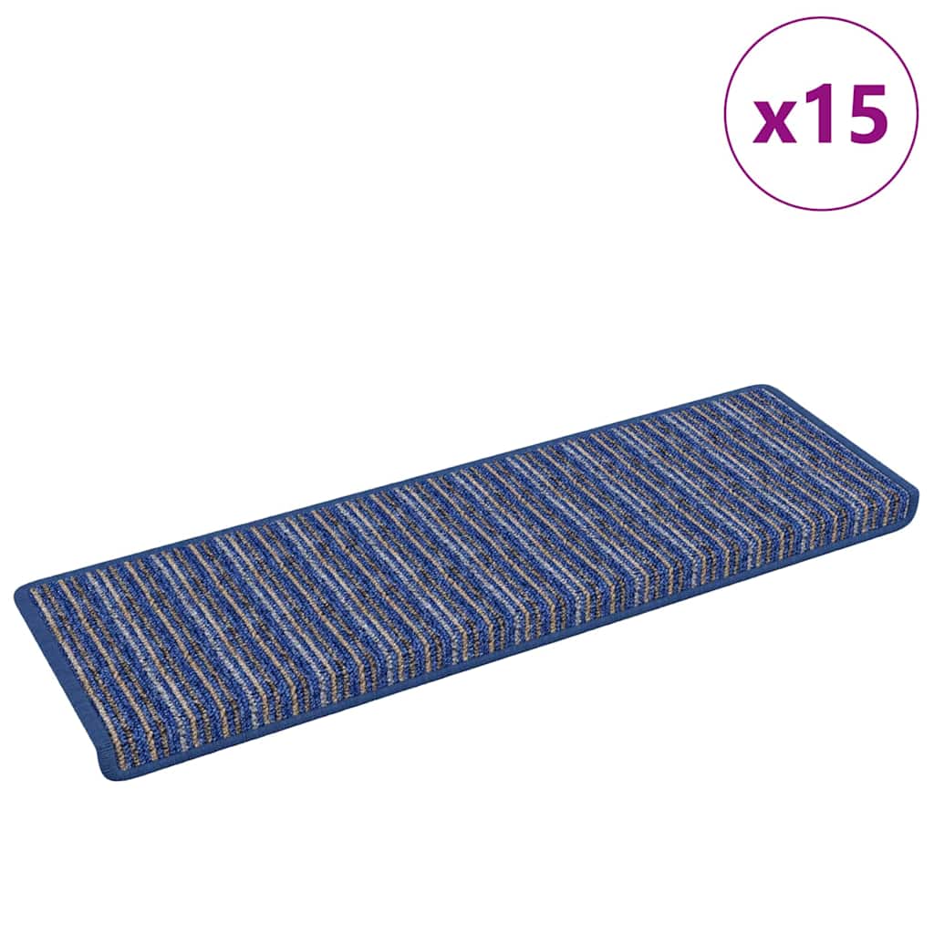 Selvlimende trappematter Stripete 15 pcs Blå 65 x 21 x 4 cm