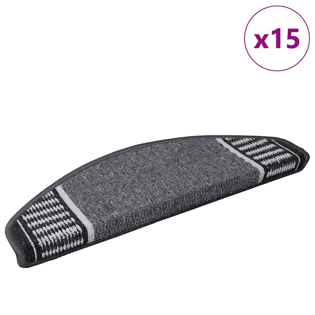 Selvlimende trappematter 15 pcs Antrasitt 65 x 21 x 4 cm