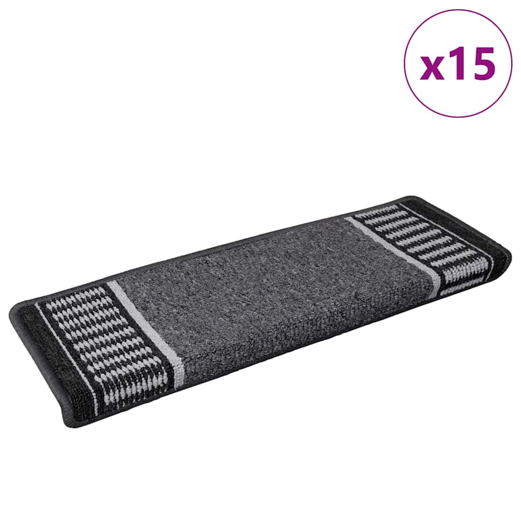 Selvlimende trappematter 15 pcs Antrasitt 65 x 21 x 4 cm