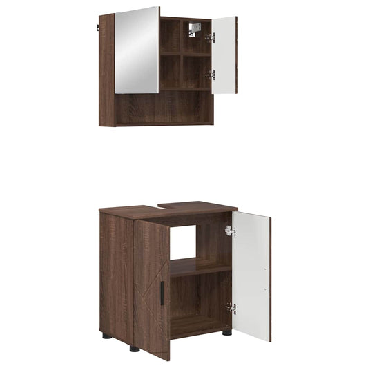 Baderomsinnredningssett 2 pcs Brun Eik Konstruert tre & Metall