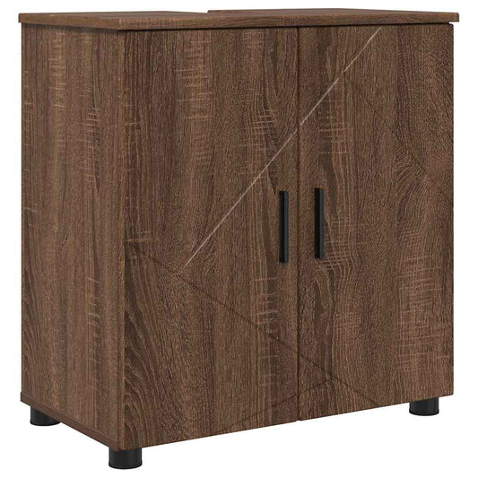 Baderomsinnredningssett 2 pcs Brun Eik Konstruert tre & Metall