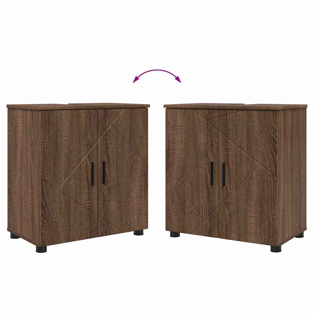 Baderomsinnredningssett 2 pcs Brun Eik Konstruert tre & Metall
