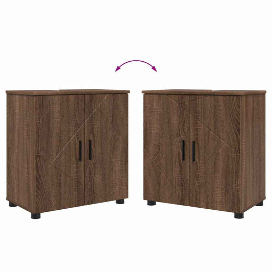 Baderomsinnredningssett 2 pcs Brun Eik Konstruert tre & Metall