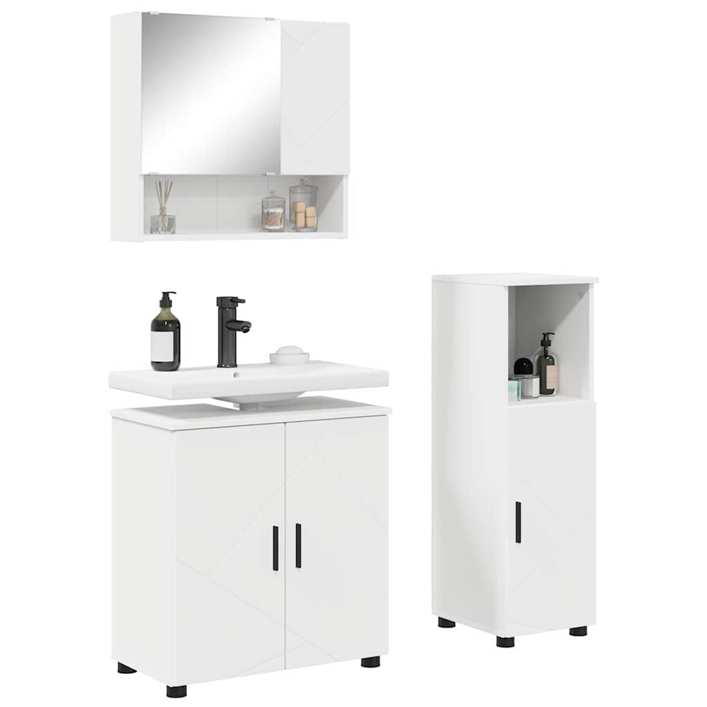 Baderomsinnredningssett 3 pcs Hvit Konstruert tre & Metall