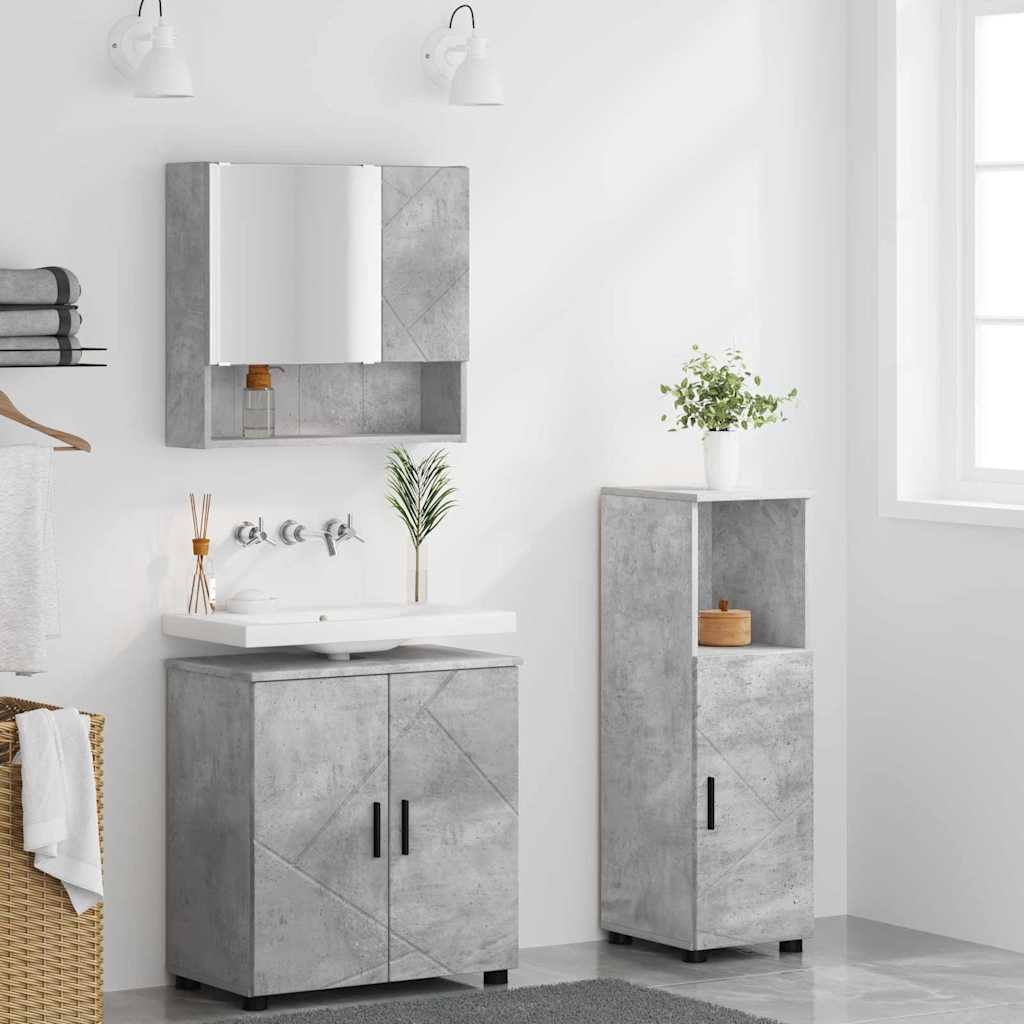 Baderomsinnredningssett med dør 3 pcs Betonggrå 61 x 35 x 64 cm