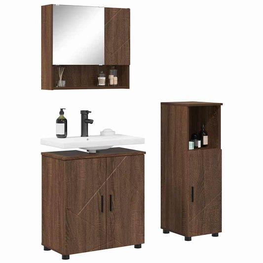 Baderomsinnredningssett 3 pcs Brun Eik Konstruert tre & Metall