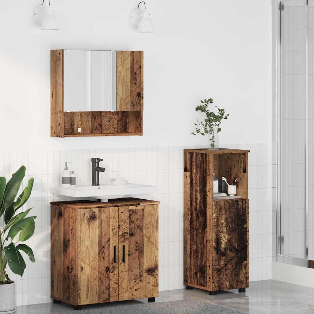 Baderomsinnredningssett 3 stk. Gamle tre 61 x 35 x 64 cm