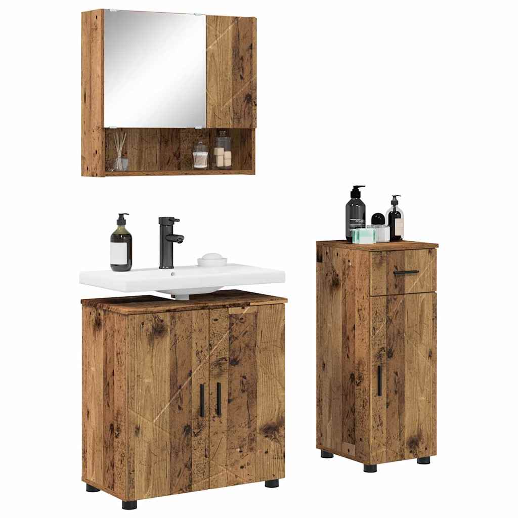 Baderomsinnredningssett 3 stk. Gamle tre 61 x 35 x 64 cm