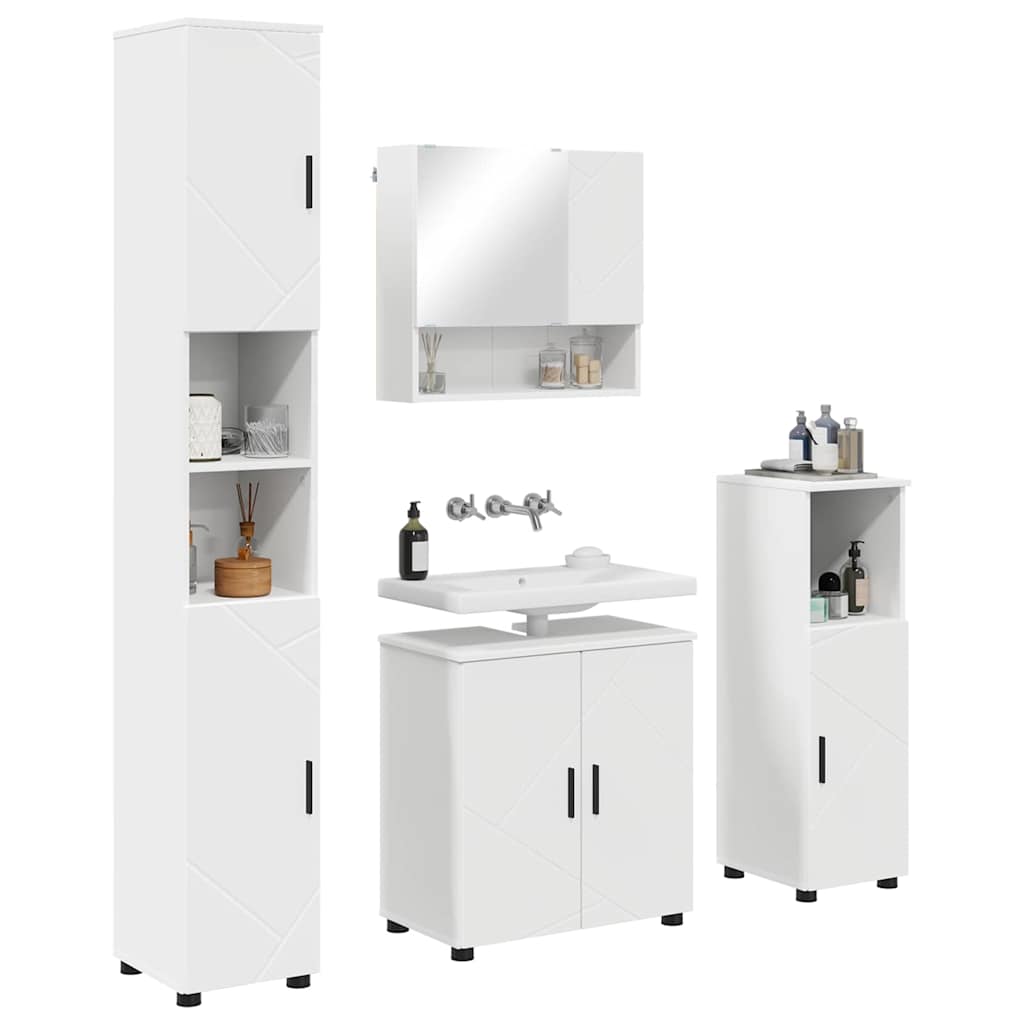 Baderomsinnredningssett 4 pcs Hvit Konstruert tre & Metall
