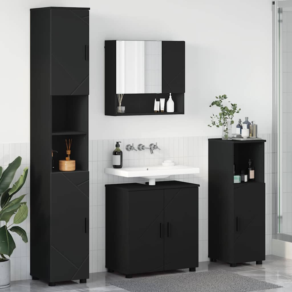 Baderomsinnredningssett 4 pcs Svart Konstruert tre & Metall