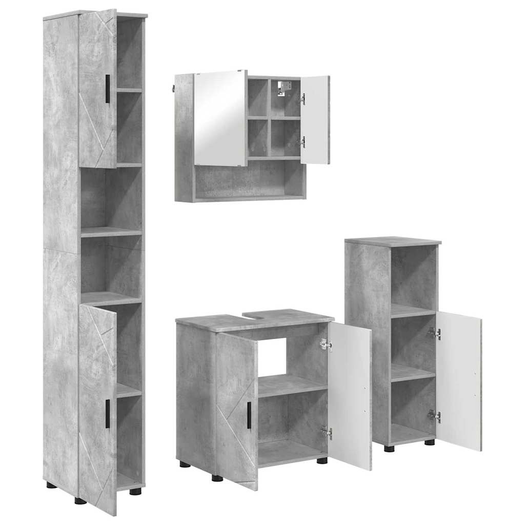 Baderomsinnredningssett 4 pcs Betonggrå Konstruert tre & Metall