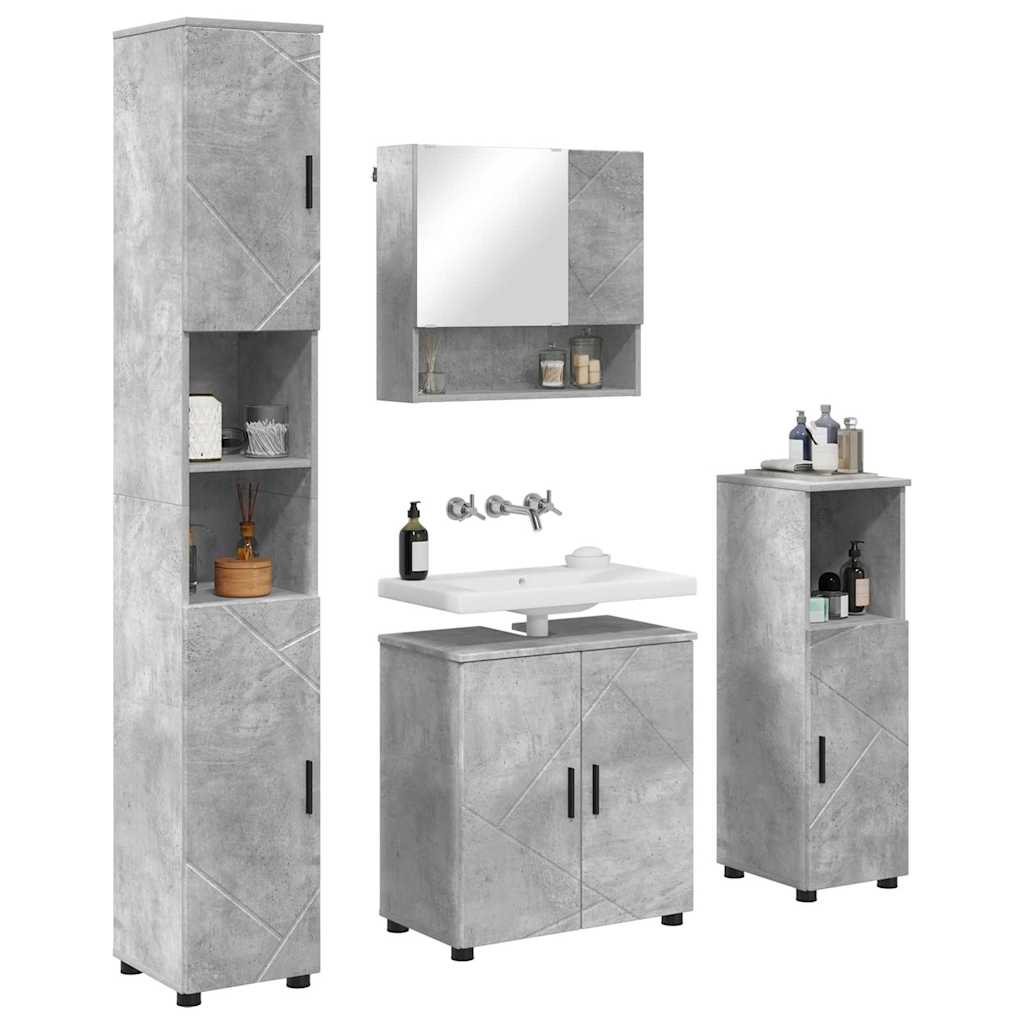 Baderomsinnredningssett 4 pcs Betonggrå Konstruert tre & Metall