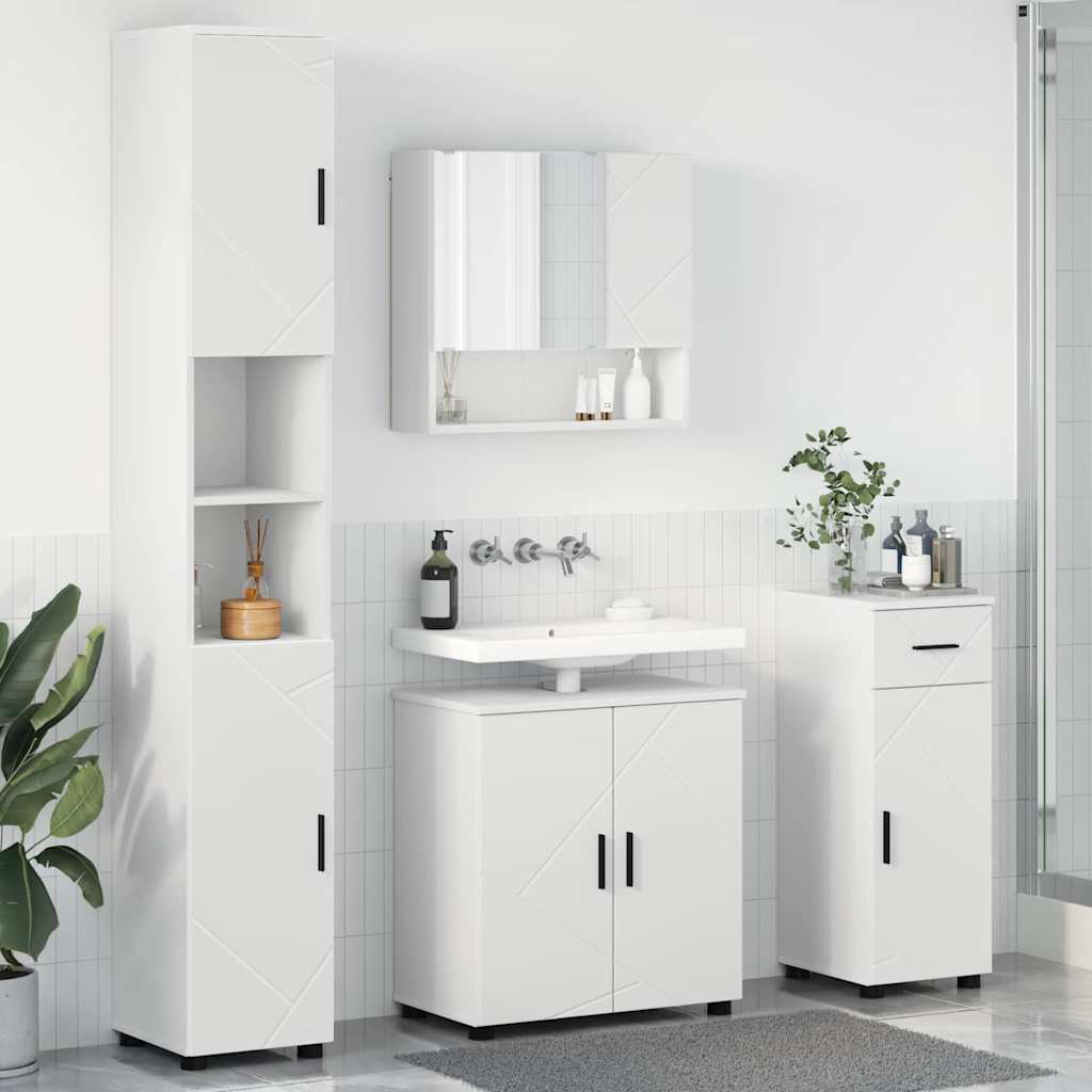 Baderomsinnredningssett 4 pcs Hvit Konstruert tre & Metall