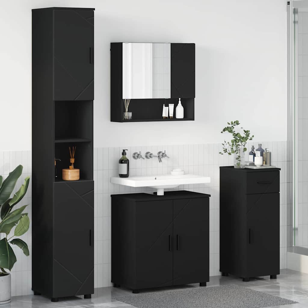 Baderomsinnredningssett 4 pcs Svart Konstruert tre & Metall