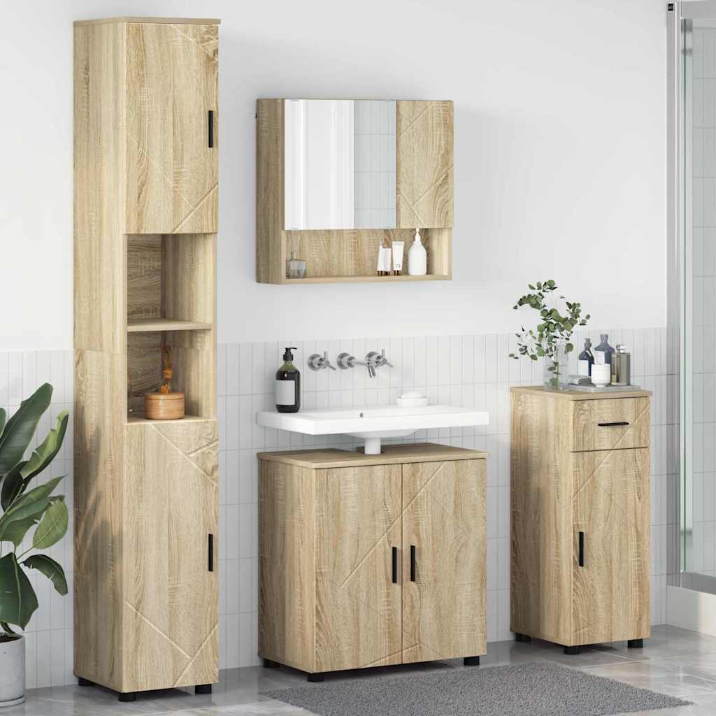 Baderomsinnredningssett 4 pcs Sonoma eik 61 x 35 x 64 cm