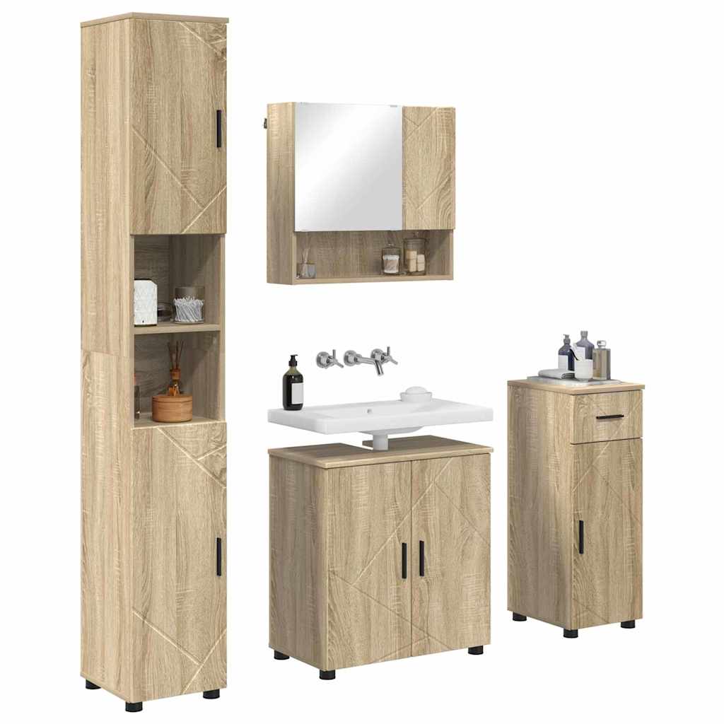 Baderomsinnredningssett med skuff Veggmontert 4 pcs Sonoma eik