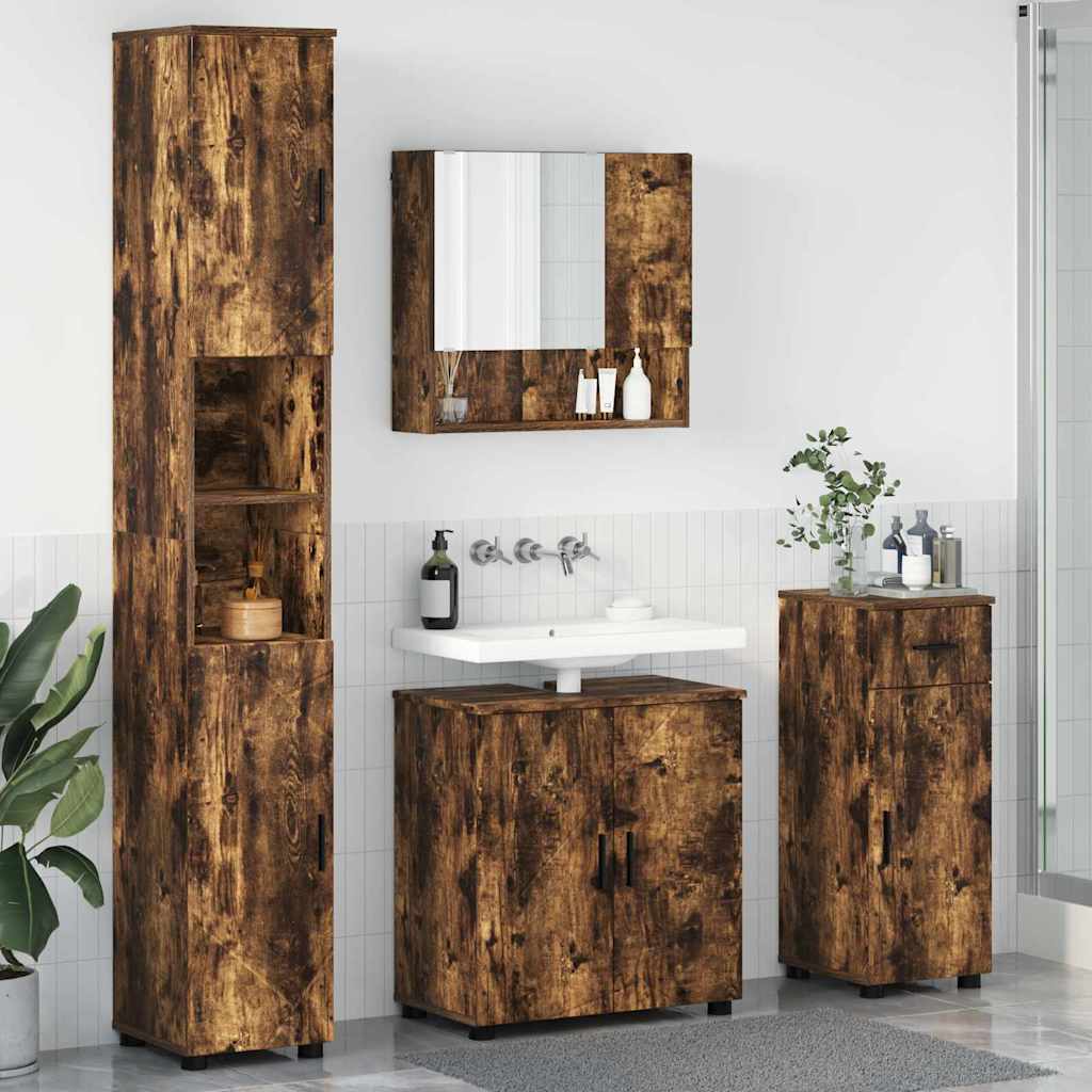 Baderomsinnredningssett med dør 4 pcs Røkt eik 61 x 35 x 64 cm
