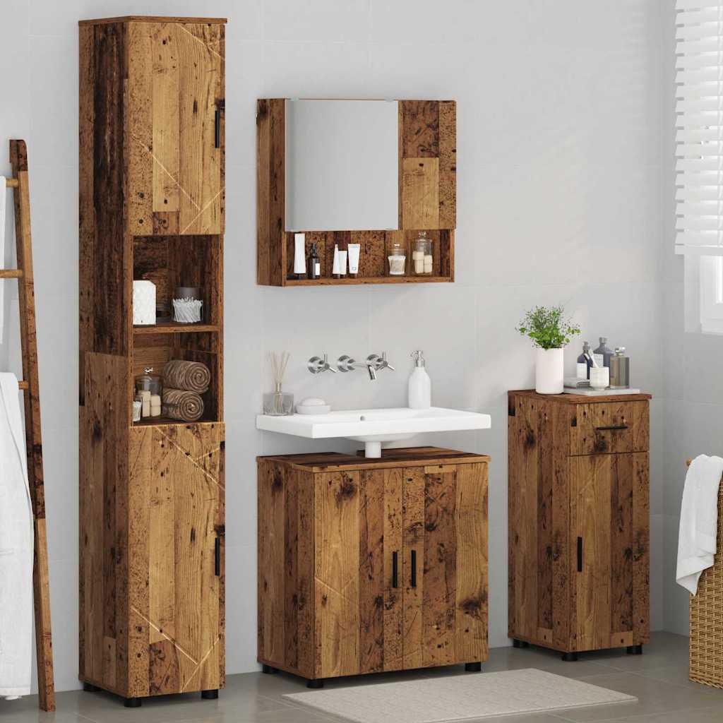 Baderomsinnredningssett 4 stk. Gamle tre 61 x 35 x 64 cm