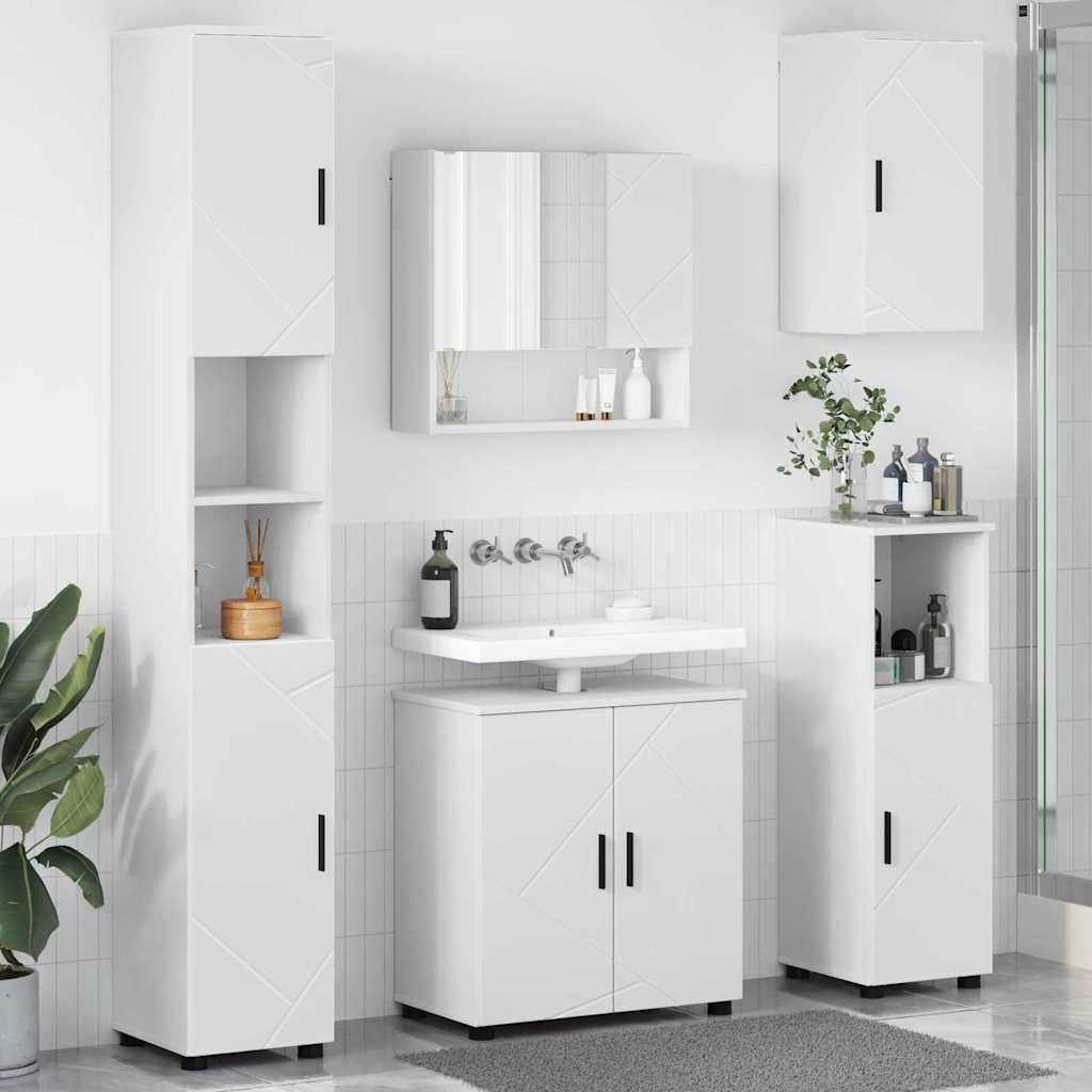 Baderomsinnredningssett 5 pcs Hvit Konstruert tre & Metall
