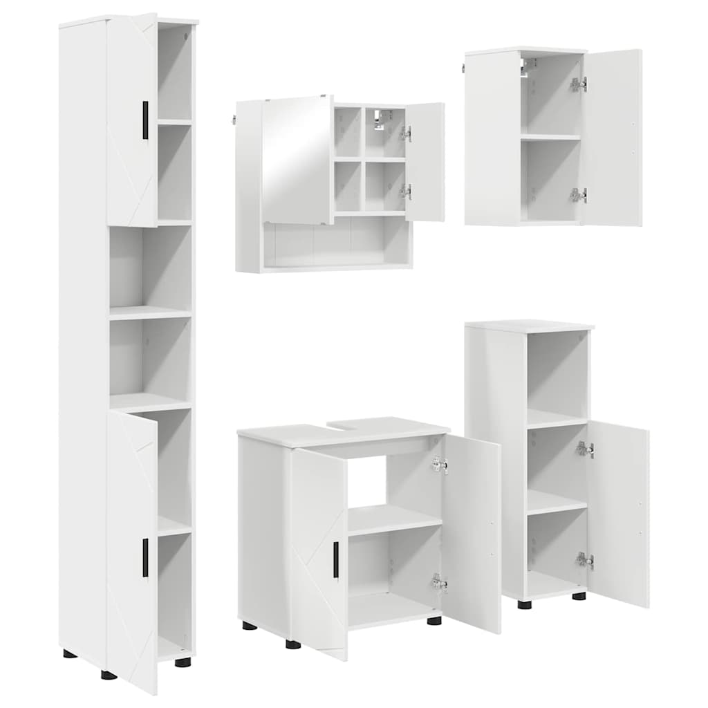 Baderomsinnredningssett 5 pcs Hvit Konstruert tre & Metall