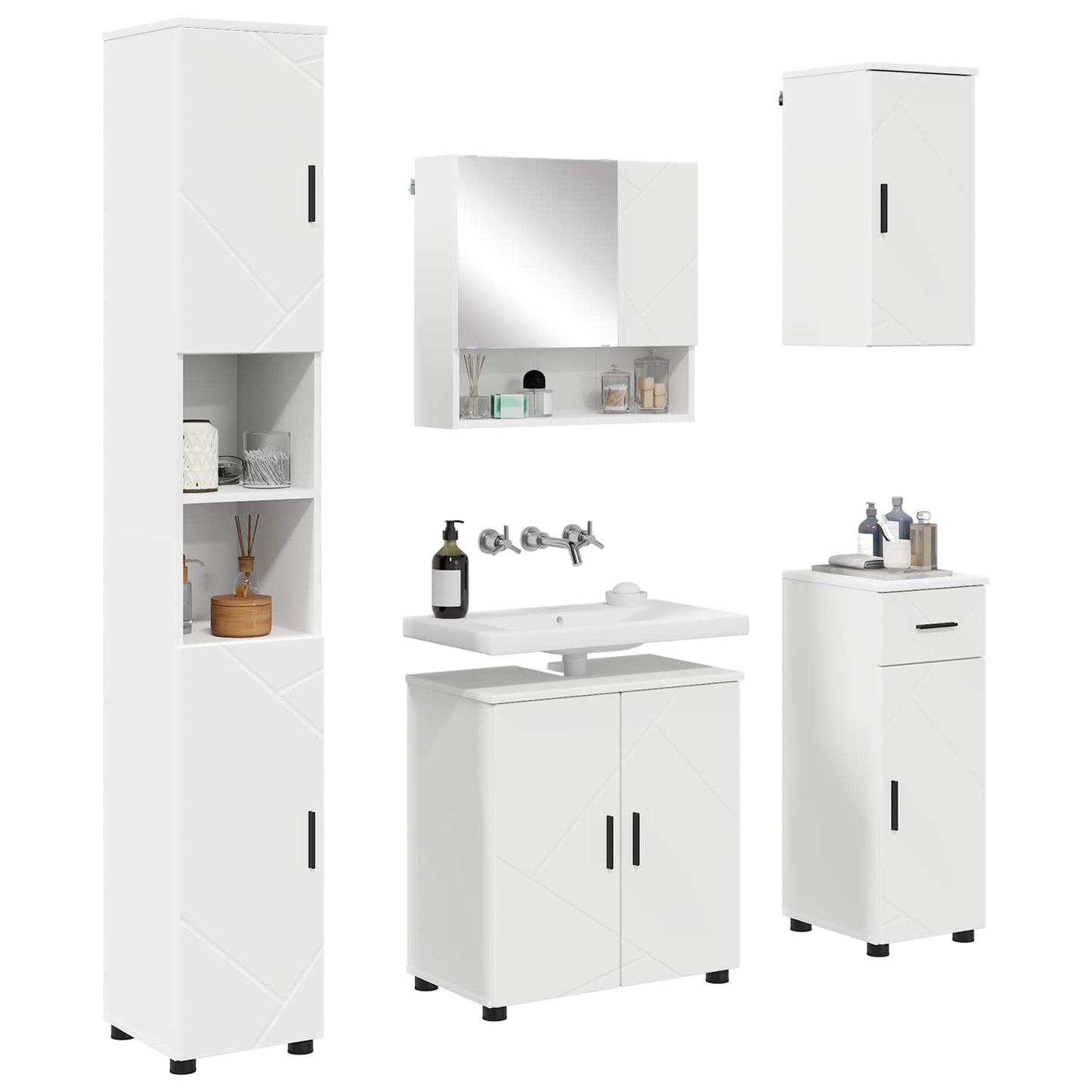 Baderomsinnredningssett 5 pcs Hvit Konstruert tre & Metall