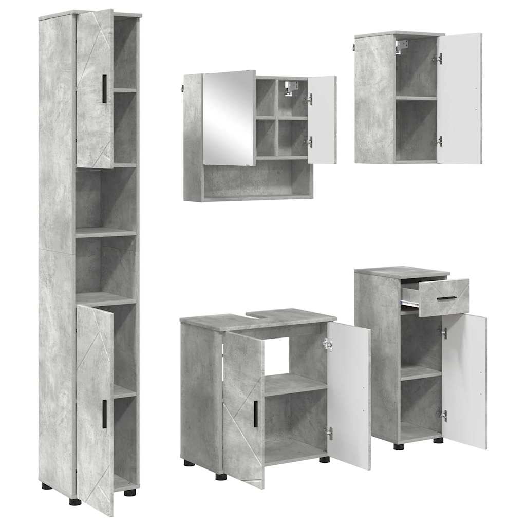 Baderomsinnredningssett med dør 5 pcs Betonggrå 61 x 35 x 64 cm