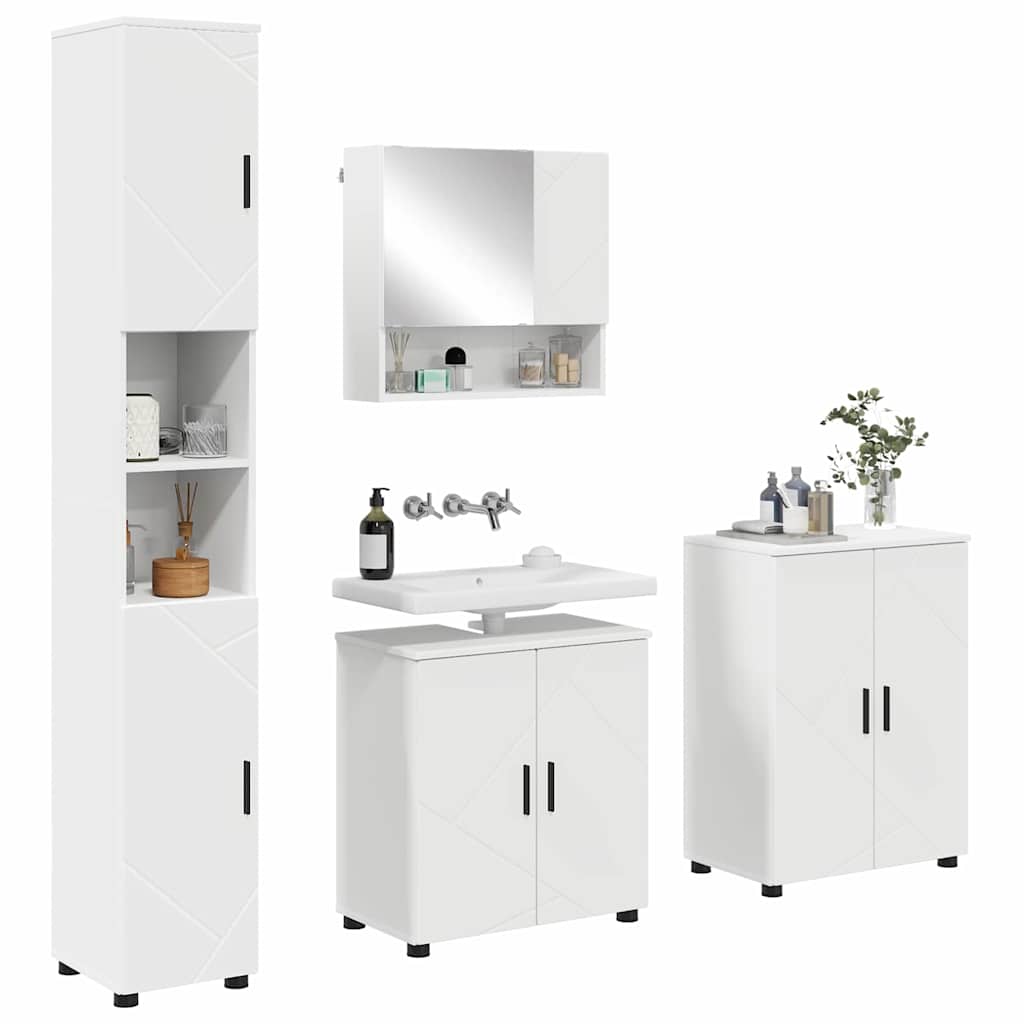 Baderomsinnredningssett 4 pcs Hvit Konstruert tre & Metall