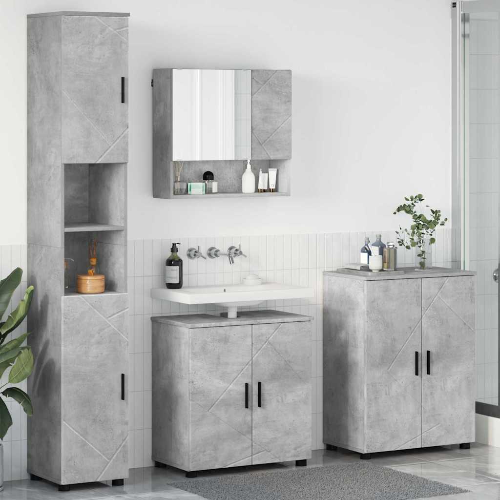 Baderomsinnredningssett med dør 4 pcs Betonggrå 61 x 35 x 64 cm