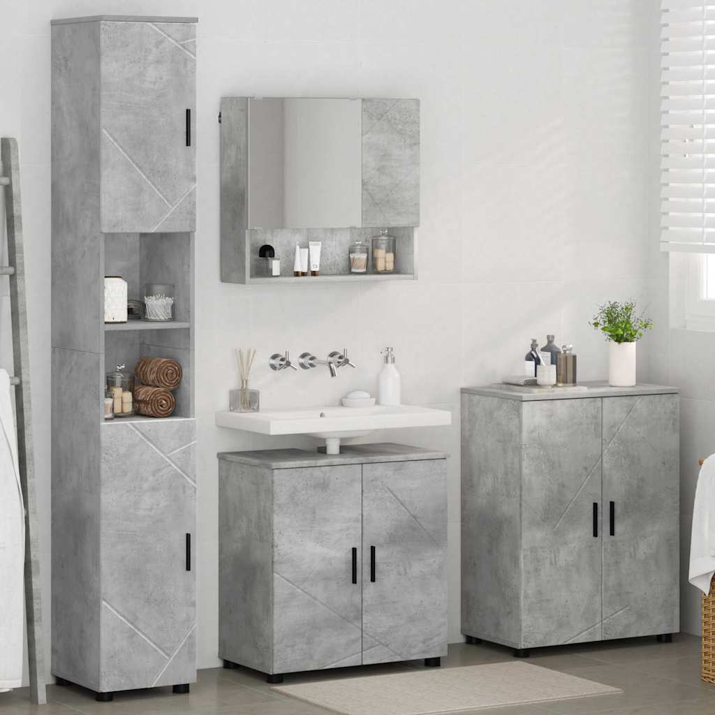 Baderomsinnredningssett 4 pcs Betonggrå Konstruert tre & Metall