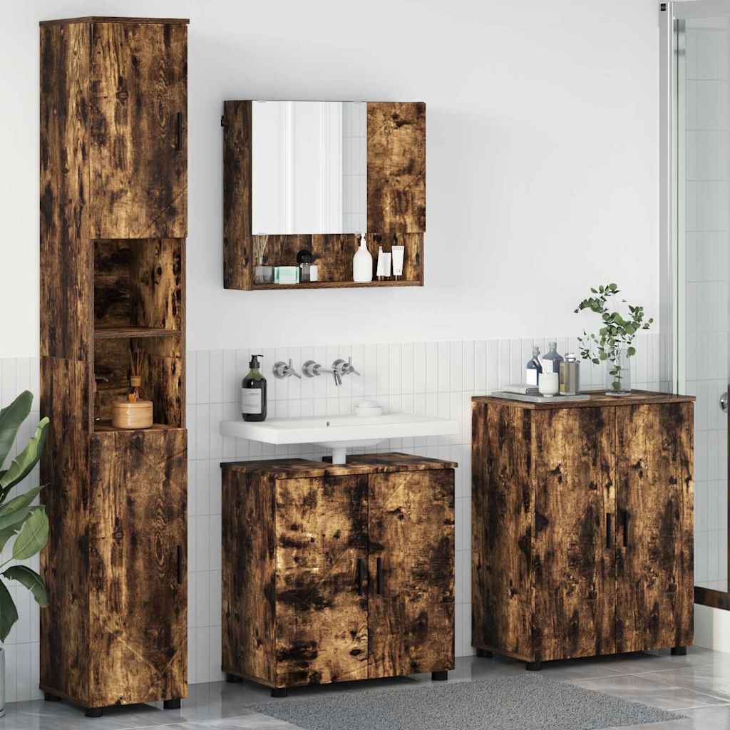 Baderomsinnredningssett 4 stk. Røkt eik 61 x 35 x 64 cm