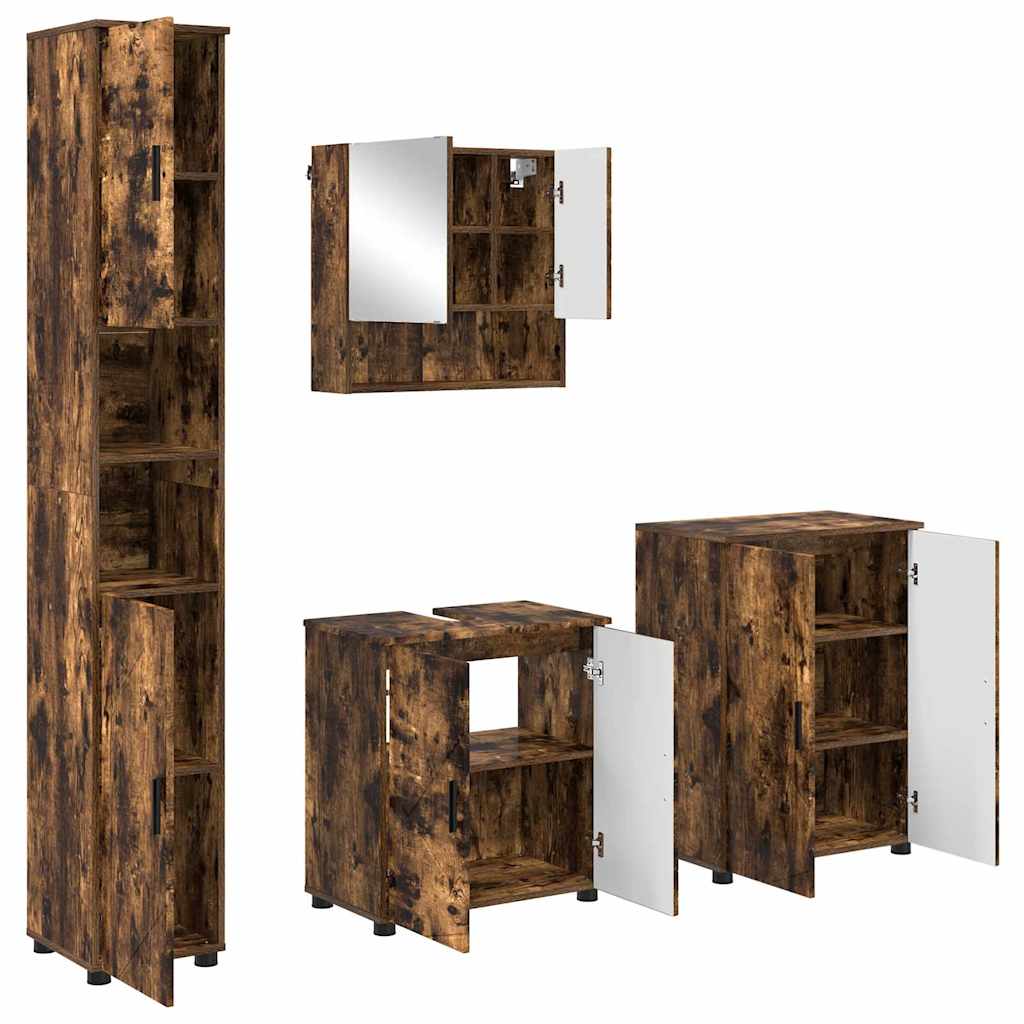 Baderomsinnredningssett med dør 4 pcs Røkt eik 61 x 35 x 64 cm