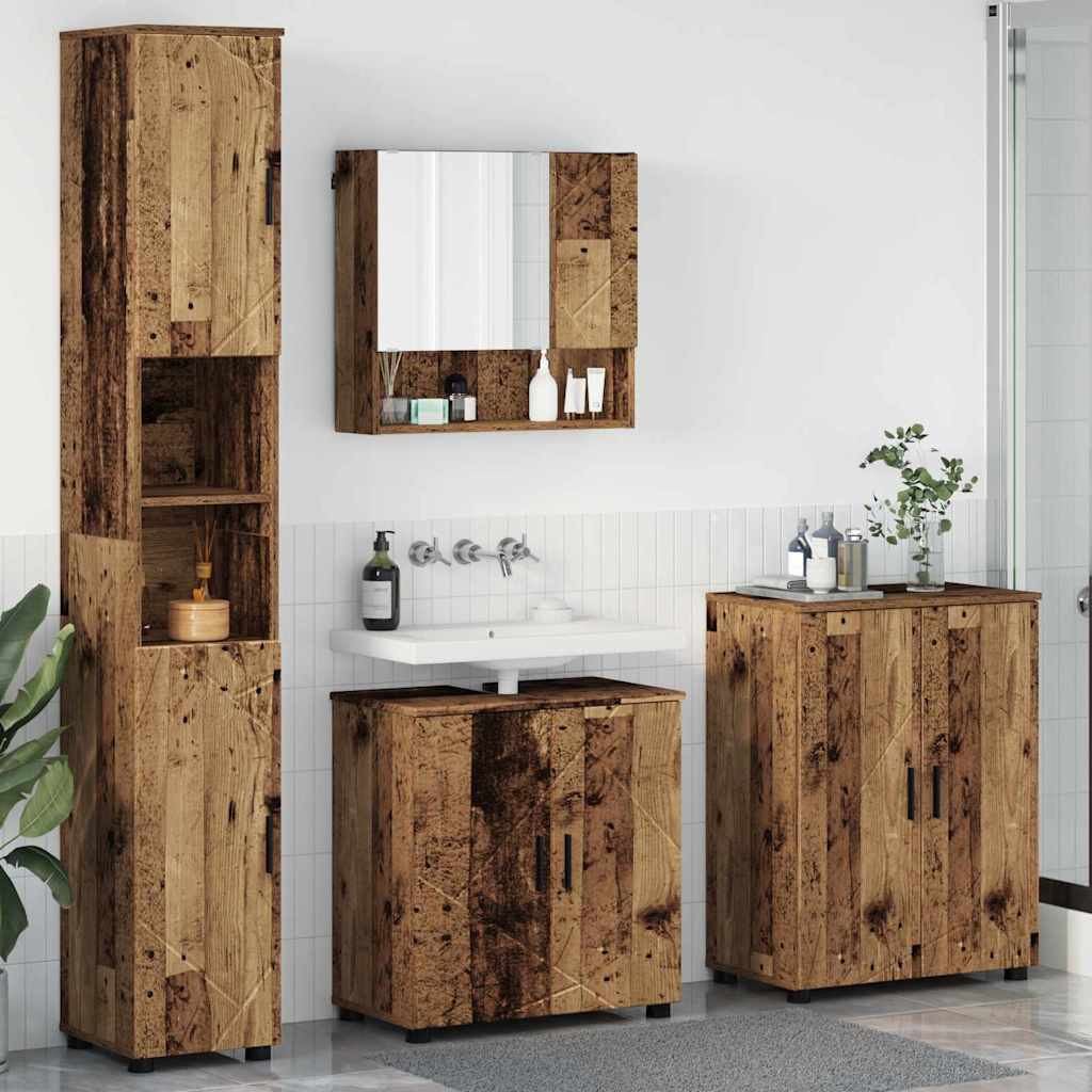 Baderomsinnredningssett 4 stk. Gamle tre 61 x 35 x 64 cm