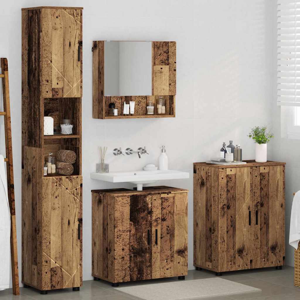 Baderomsinnredningssett 4 stk. Gamle tre 61 x 35 x 64 cm