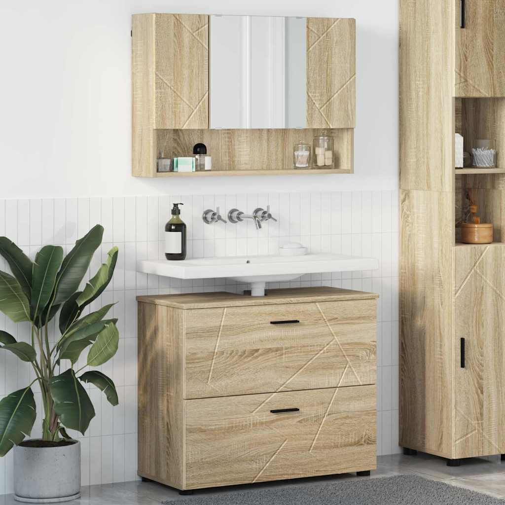 Baderomsinnredningssett 2 pcs Sonoma eik Ingeniørtre og metall