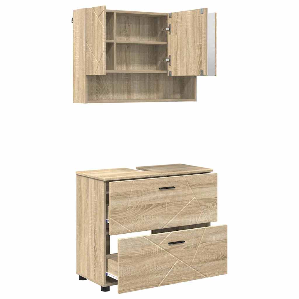 Baderomsinnredningssett 2 pcs Sonoma eik Ingeniørtre og metall