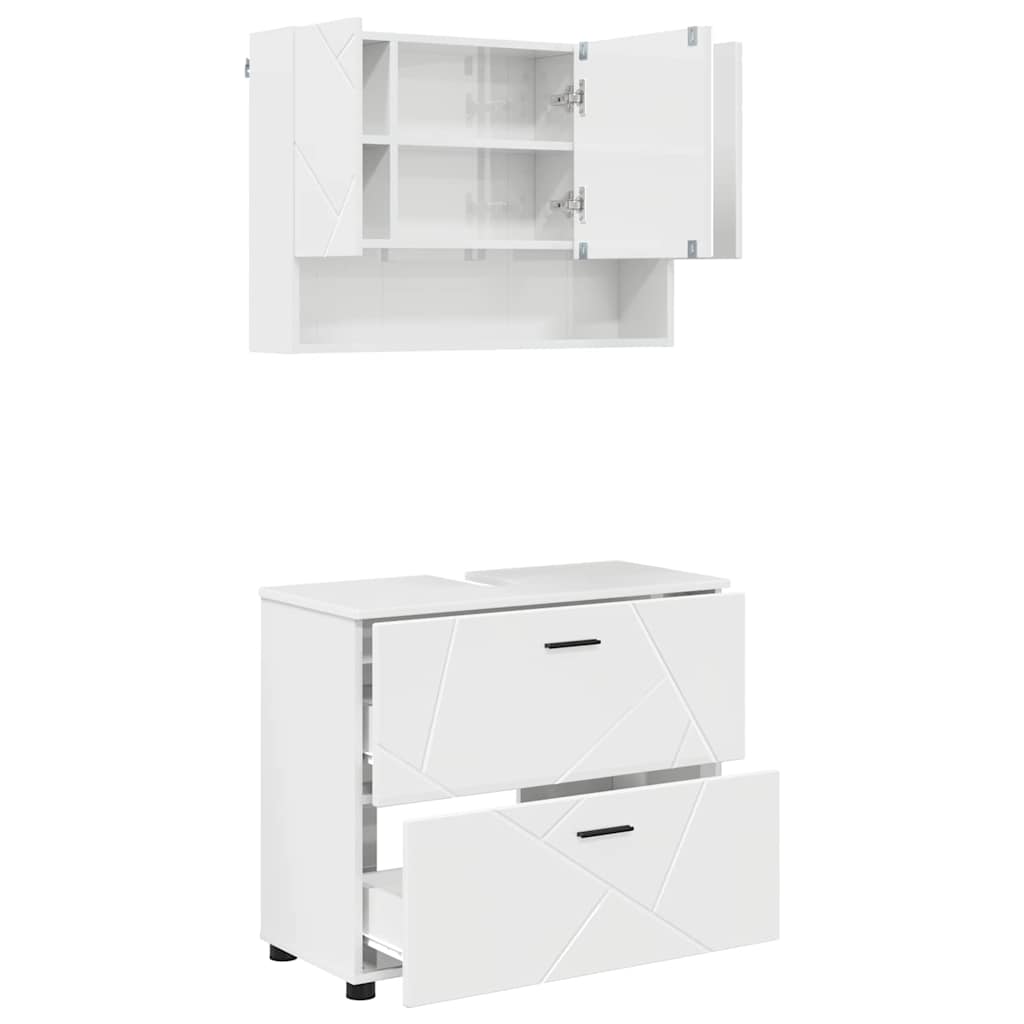 Baderomsinnredningssett 2 pcs Høyglans hvit 76.5 x 35 x 64 cm
