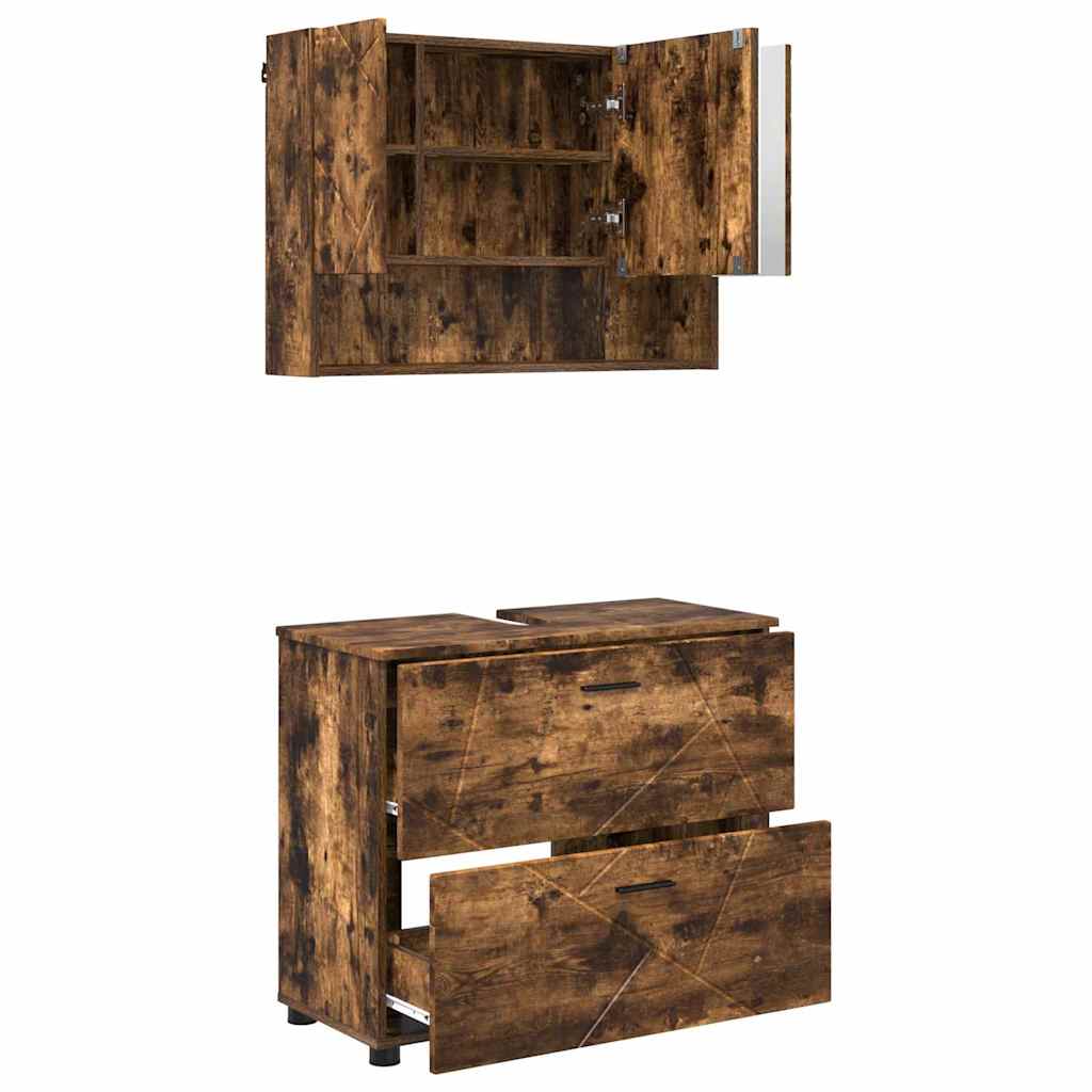 Baderomsinnredningssett 2 pcs Røkt eik 76.5 x 35 x 64 cm