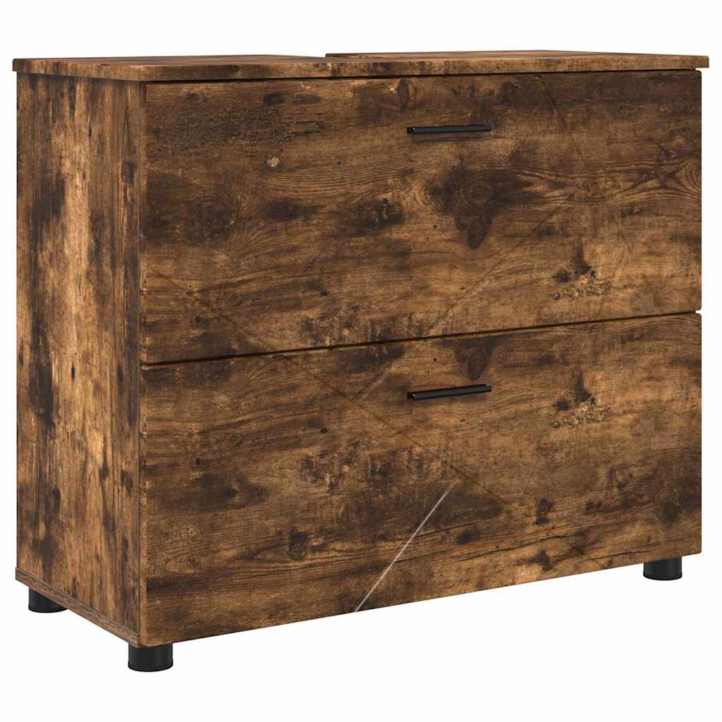 Baderomsinnredningssett 2 pcs Røkt eik 76.5 x 35 x 64 cm