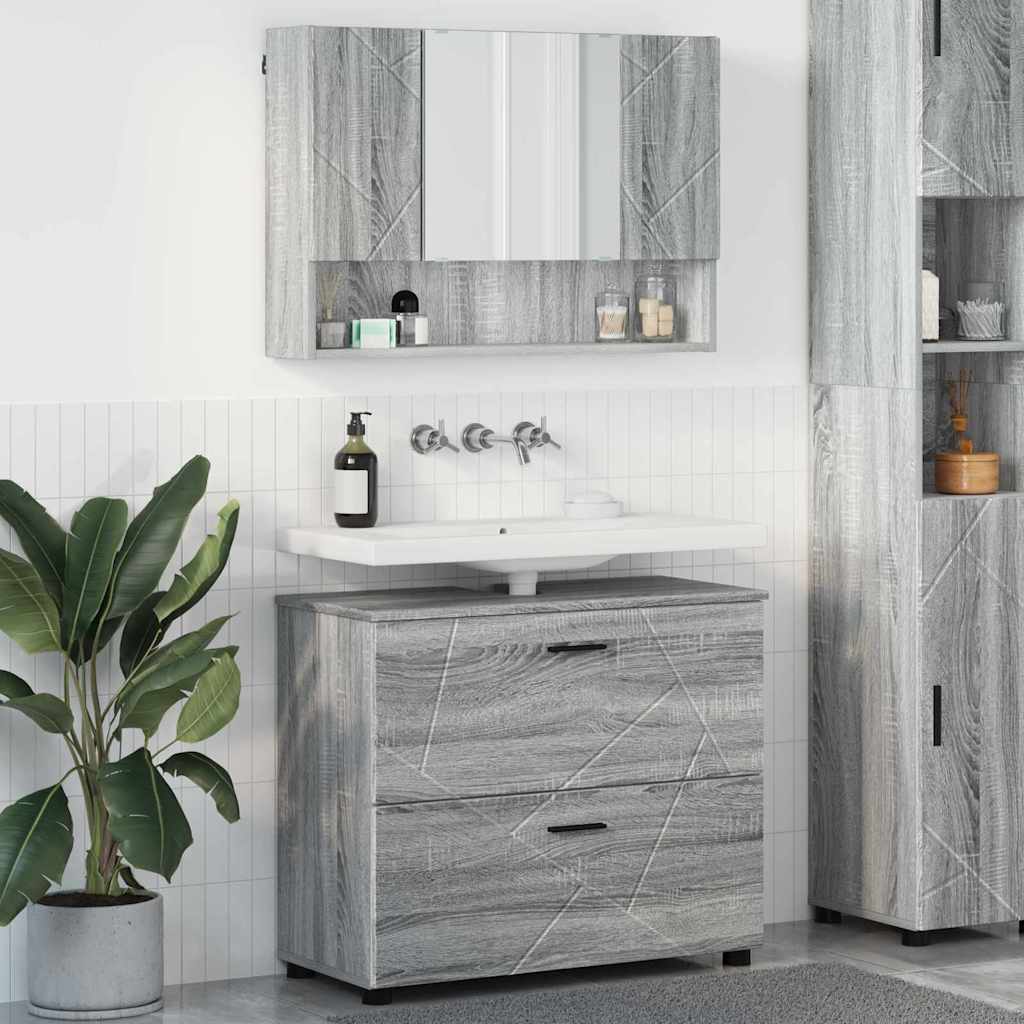 Baderomsinnredningssett 2 pcs Grå sonoma 76.5 x 35 x 64 cm