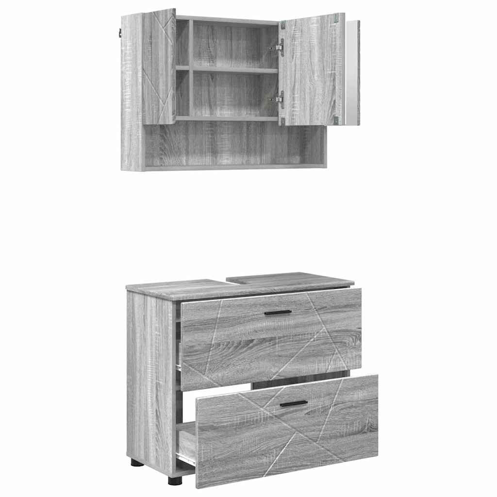 Baderomsinnredningssett 2 pcs Grå Sonoma Ingeniørtre og metall