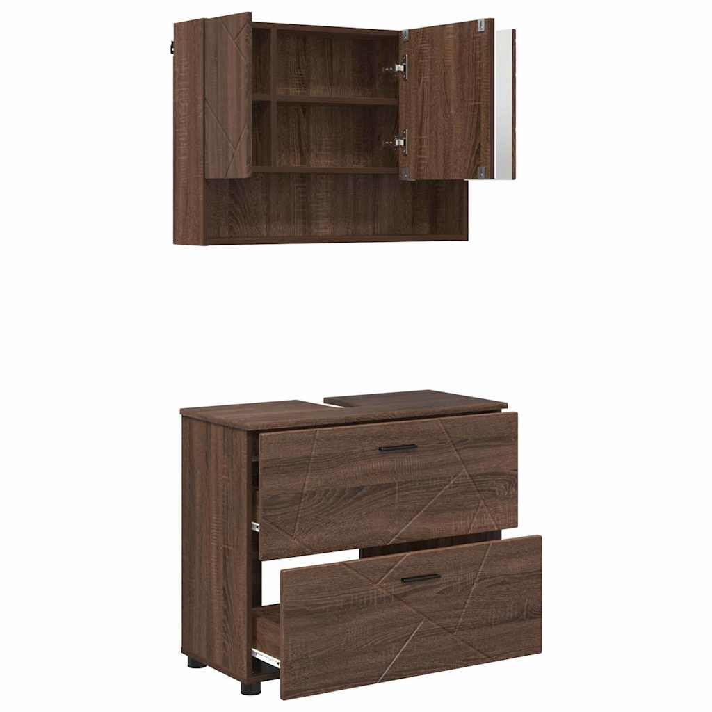Baderomsinnredningssett 2 pcs brun eik 76.5 x 35 x 64 cm