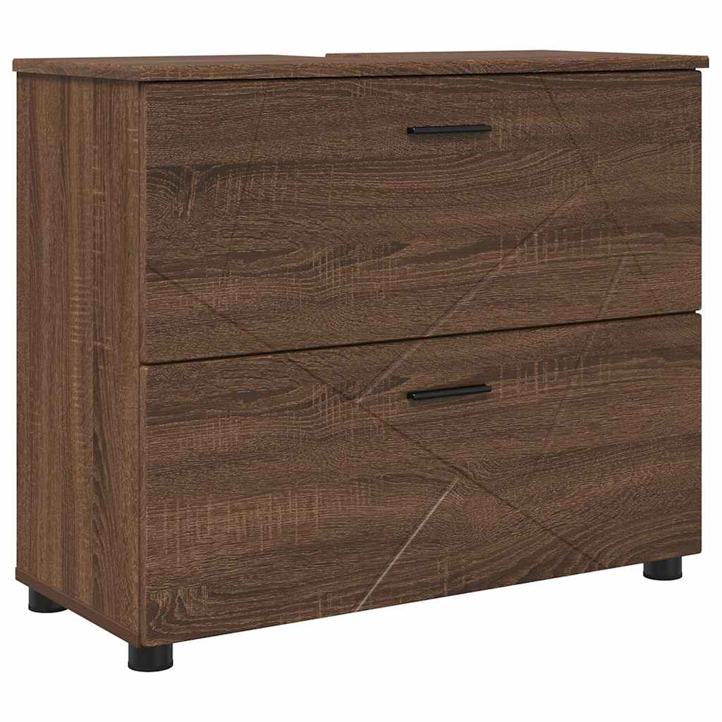 Baderomsinnredningssett 2 pcs brun eik 76.5 x 35 x 64 cm