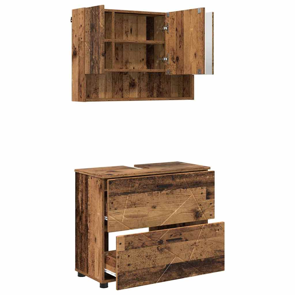 Baderomsinnredningssett 2 pcs Gammelt tre 76.5 x 35 x 64 cm